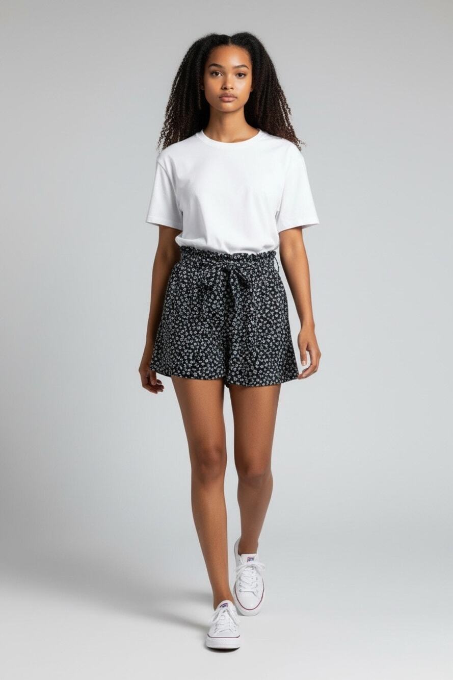 Streetwear Society Black White Flowy Ditsy Floral Paper Bag Skirt Medium